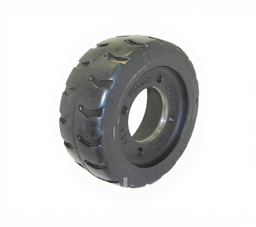 Ruota motrice in gomma piena Ø 256 x 100 mm con flangia a 4 fori