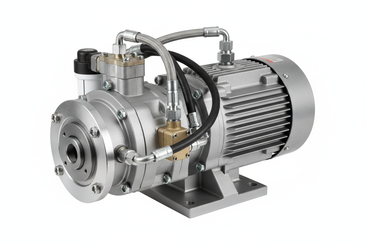 Motore idraulico con sistema di pompaggio a sfondo bianco